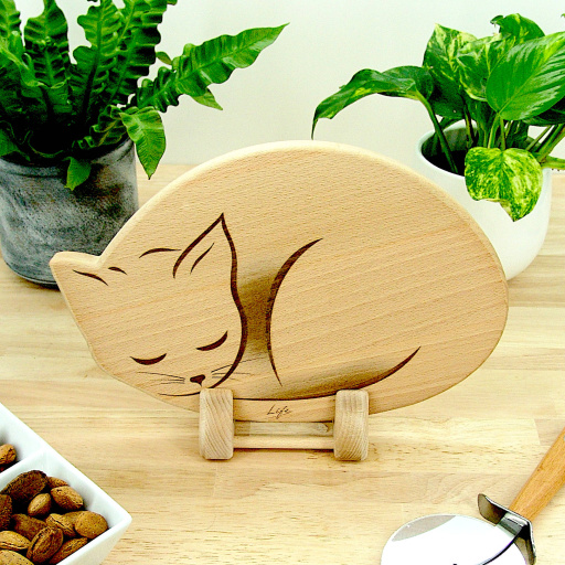 Sleepy Cat Chopping Board - Beech