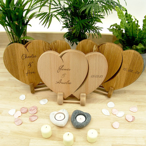 Personalised Wedding Gift Chopping Board - Oak Hearts