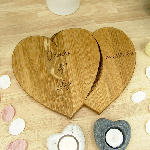 Personalised Wedding Gift Chopping Board - Oak Hearts