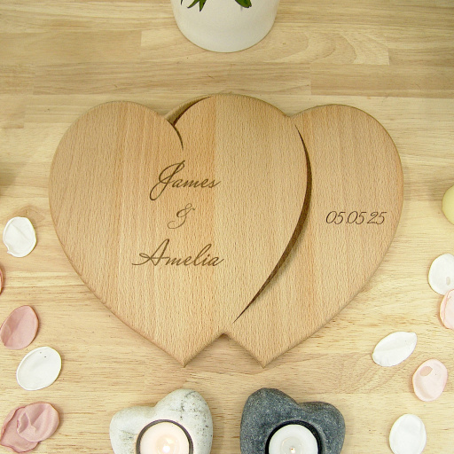 Personalised Wedding Gift Chopping Board - Oak Hearts